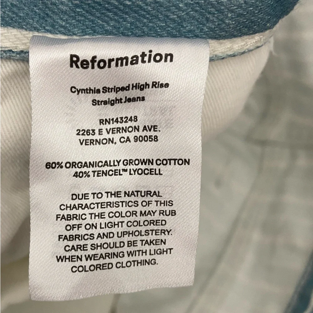 Reformation Cynthia Striped High Rise Straight Jeans Metro Wash Blue & White 29